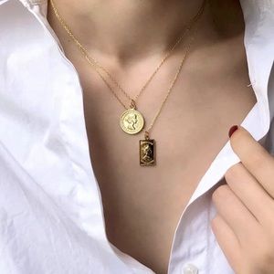 Gold Medallion Pendant Zodiac Necklace Coin Chain